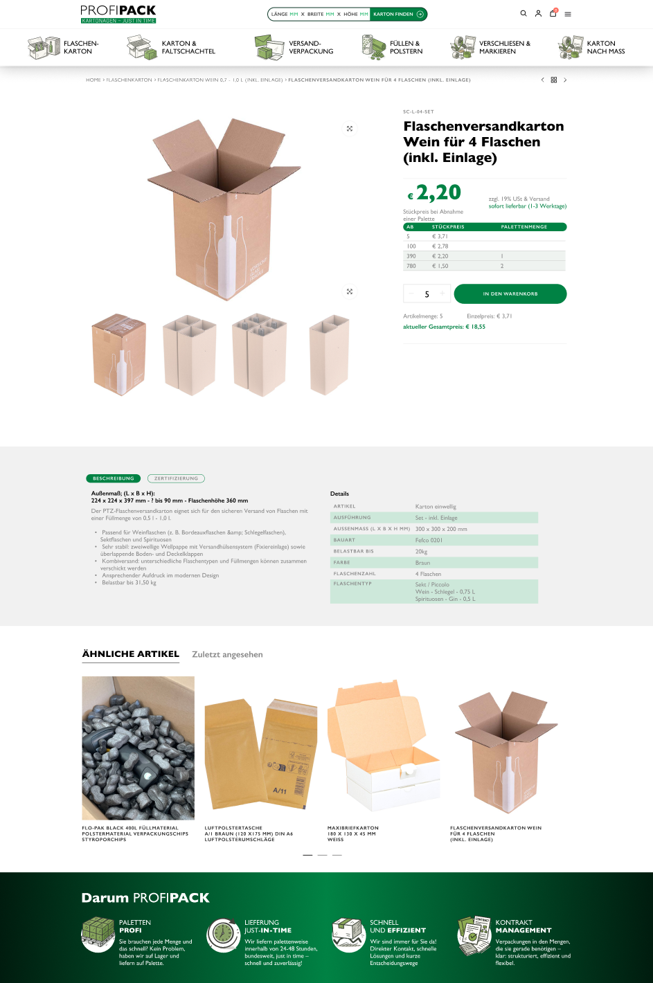 Figma-ontwerp van de Profi-Pack-productpagina