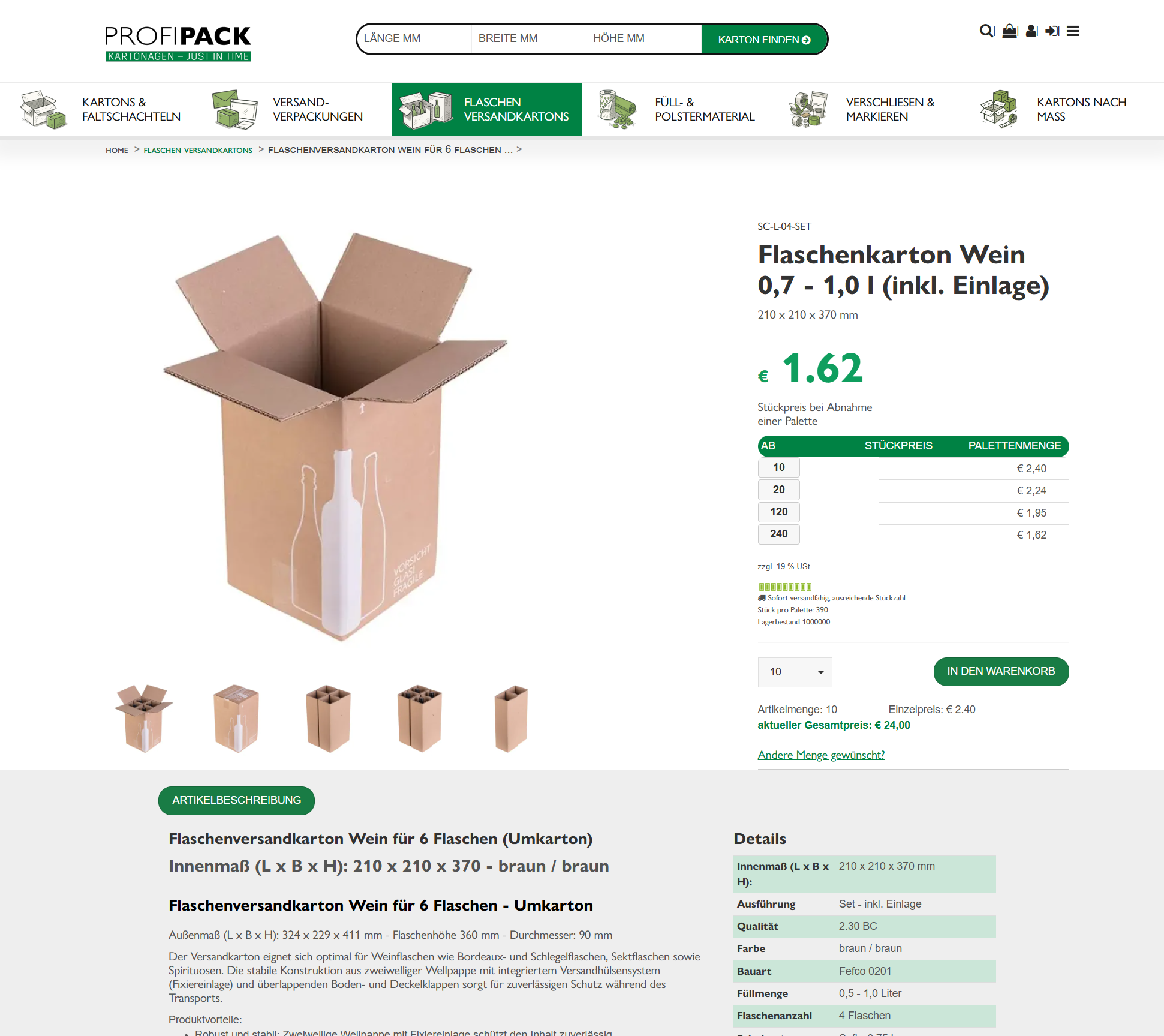 Werkende Profi-Pack-productpagina in de ontwikkelshop